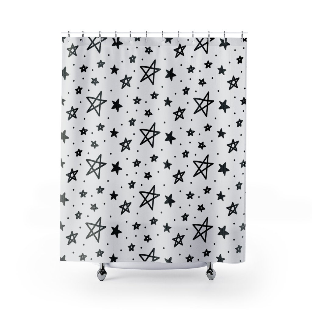 Minimalist Stars Simple Christmas Shower Curtain - Cute Hand Drawn Stars Waterproof Fabric