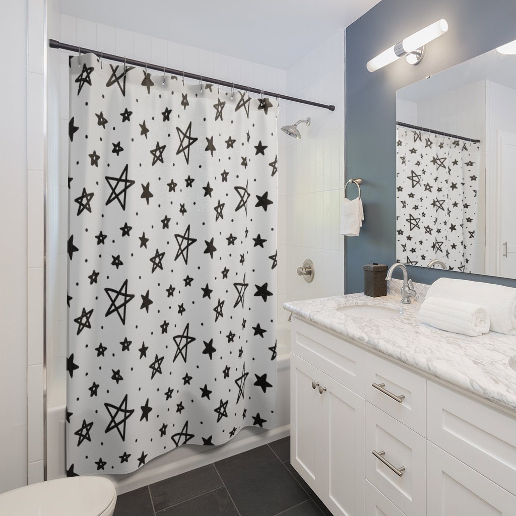 Minimalist Stars Simple Christmas Shower Curtain - Cute Hand Drawn Stars Waterproof Fabric - Image 3
