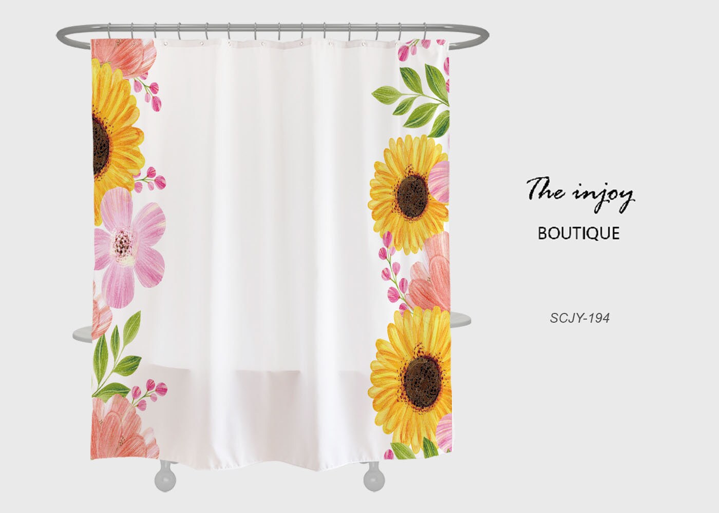 Minimalist Sunflowers Shower Curtain, Floral Bathroom Decor, Waterproof Washable Bath Curtains