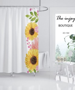 Minimalist Sunflowers Shower Curtain, Floral Bathroom Decor, Waterproof Washable Bath Curtains