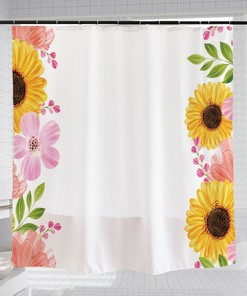 Minimalist Sunflowers Shower Curtain, Floral Bathroom Decor, Waterproof Washable Bath Curtains