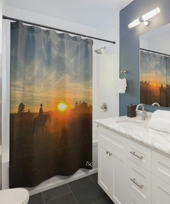 Minimalist Sunset Dusk Shower Curtain, Modern European Style Bathroom Curtains, Waterproof Fabric