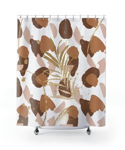 Minimalist Terracotta Brown And Beige Boho Abstract Shower Curtain For Bathroom Decor