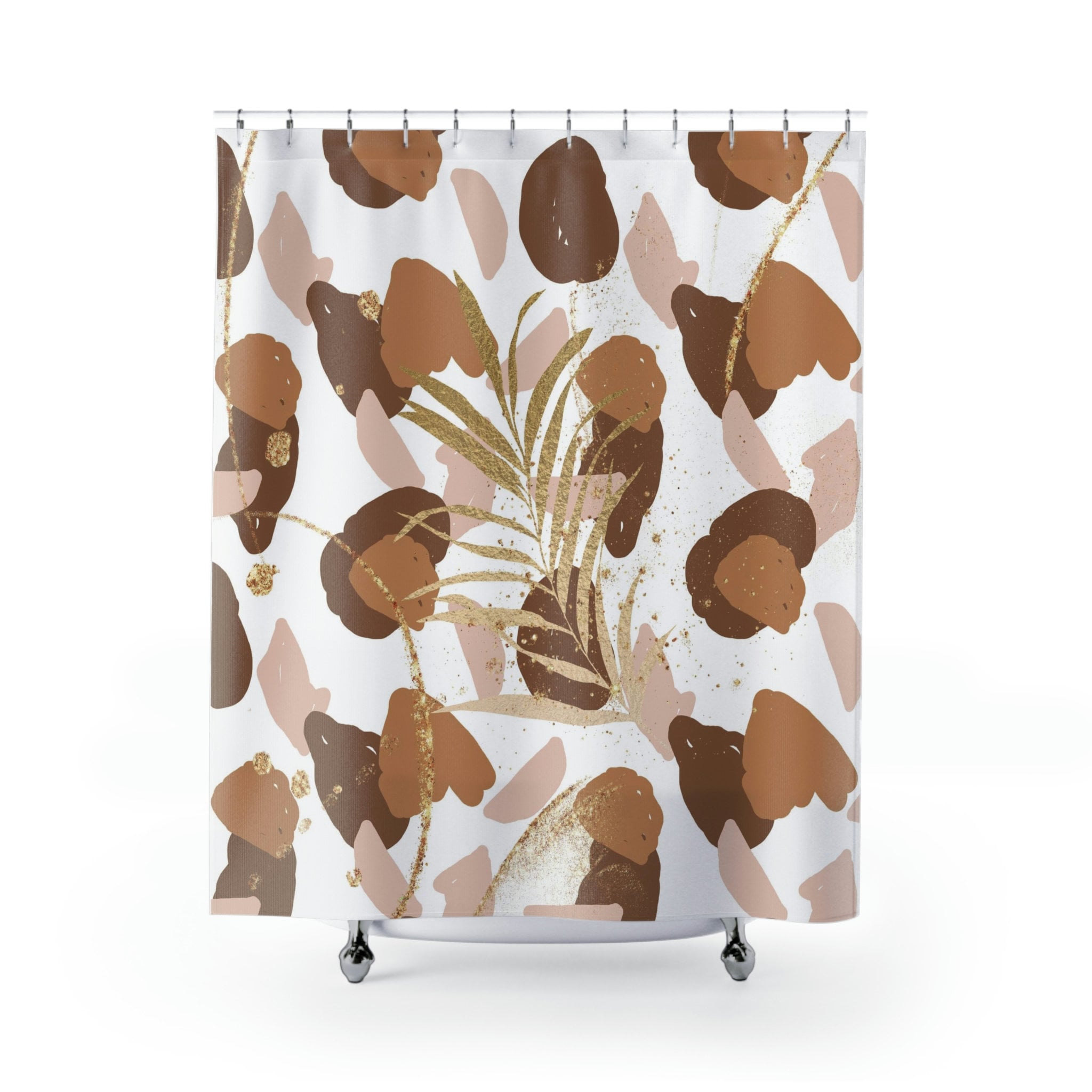 Minimalist Terracotta Brown And Beige Boho Abstract Shower Curtain For Bathroom Decor