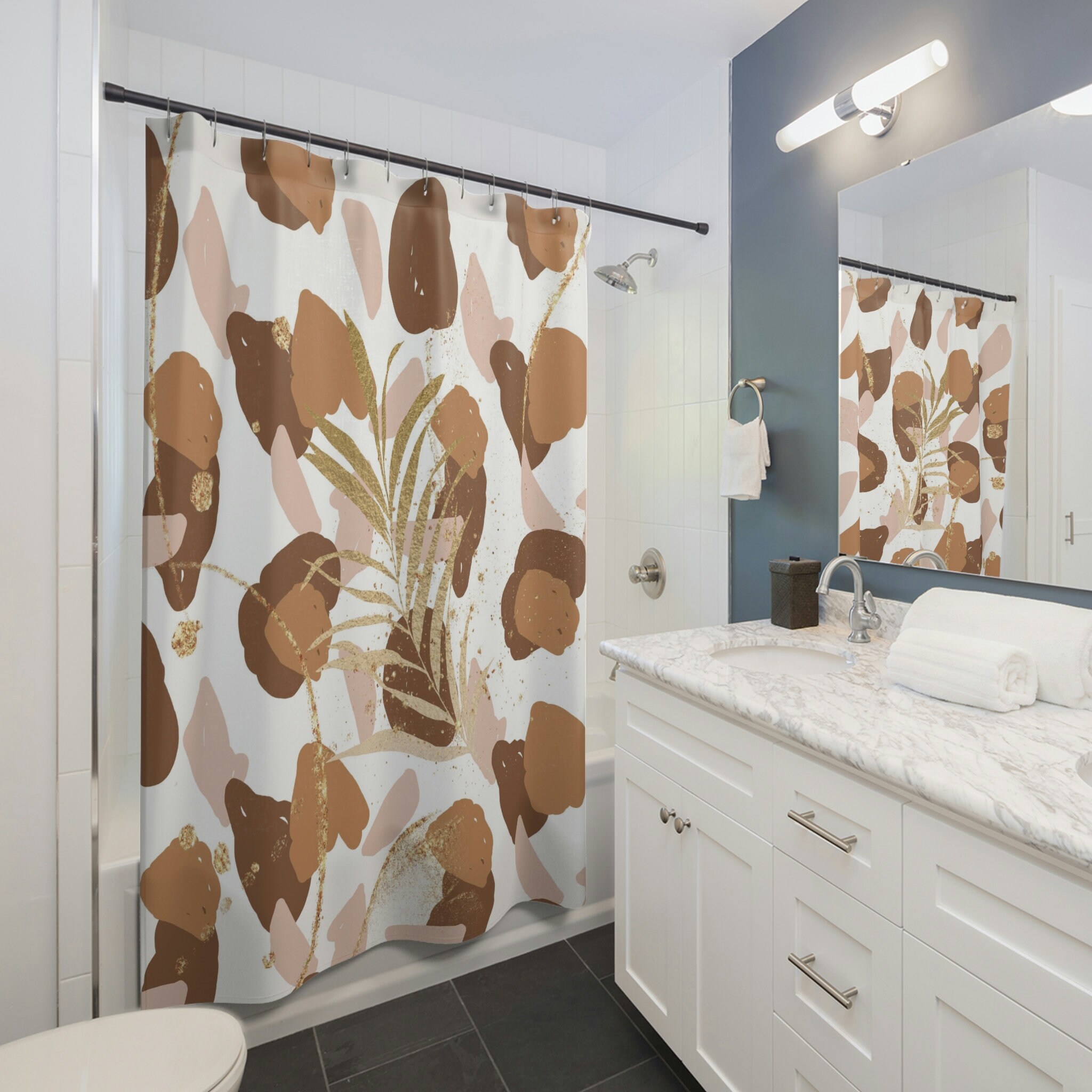 Minimalist Terracotta Brown And Beige Boho Abstract Shower Curtain For Bathroom Decor - Image 2