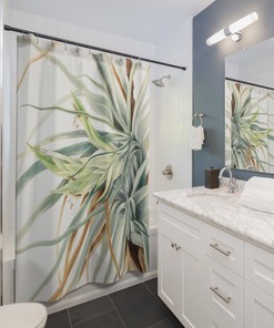 Minimalist Tropical Botanical Shower Curtain, Customized Bath Accessory with Waterproof and Washable Fabric
