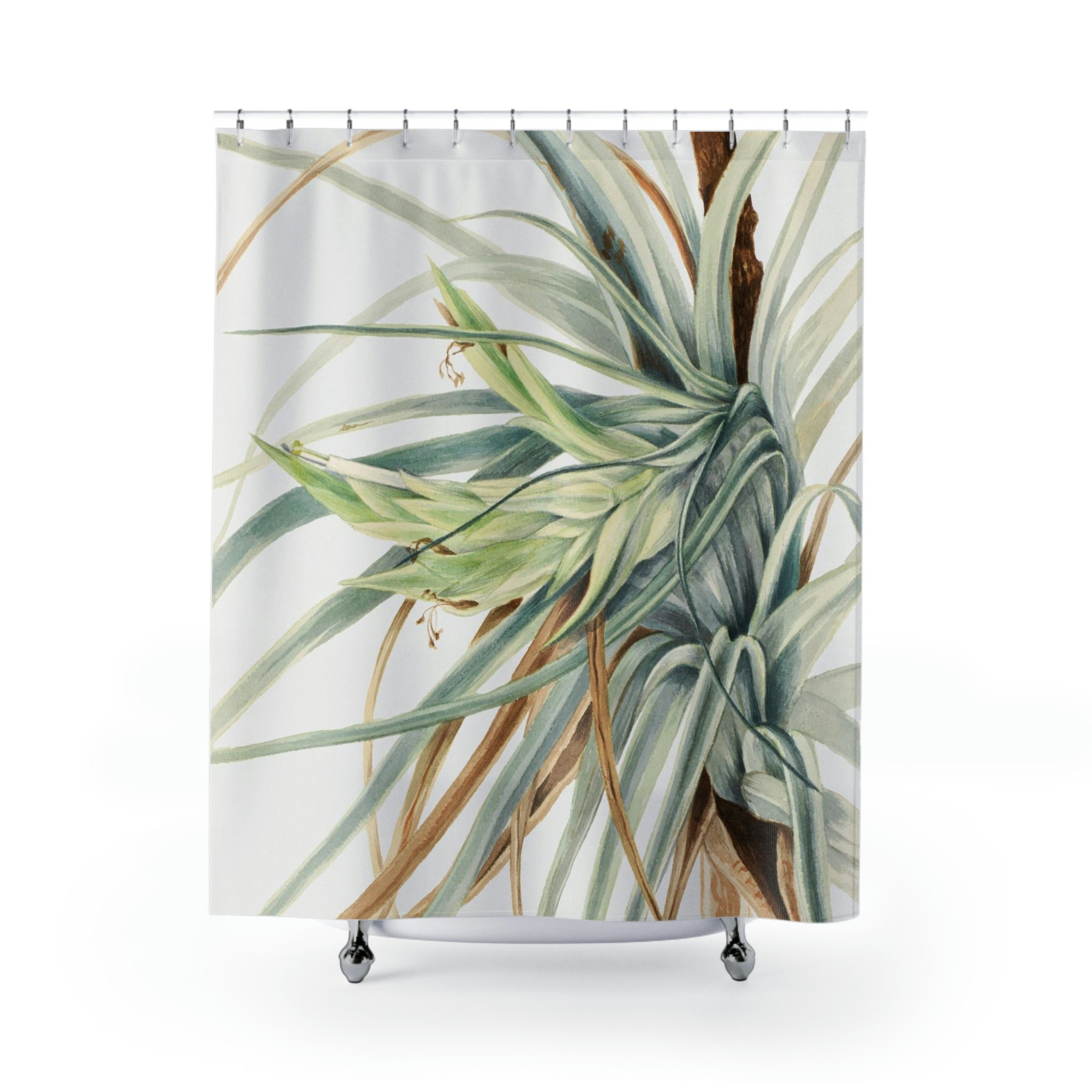 Minimalist Tropical Botanical Shower Curtain, Customized Bath Accessory with Waterproof and Washable Fabric