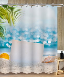 Minimalist Tropical Plant Shower Curtain for Beach Style Bathroom Decor