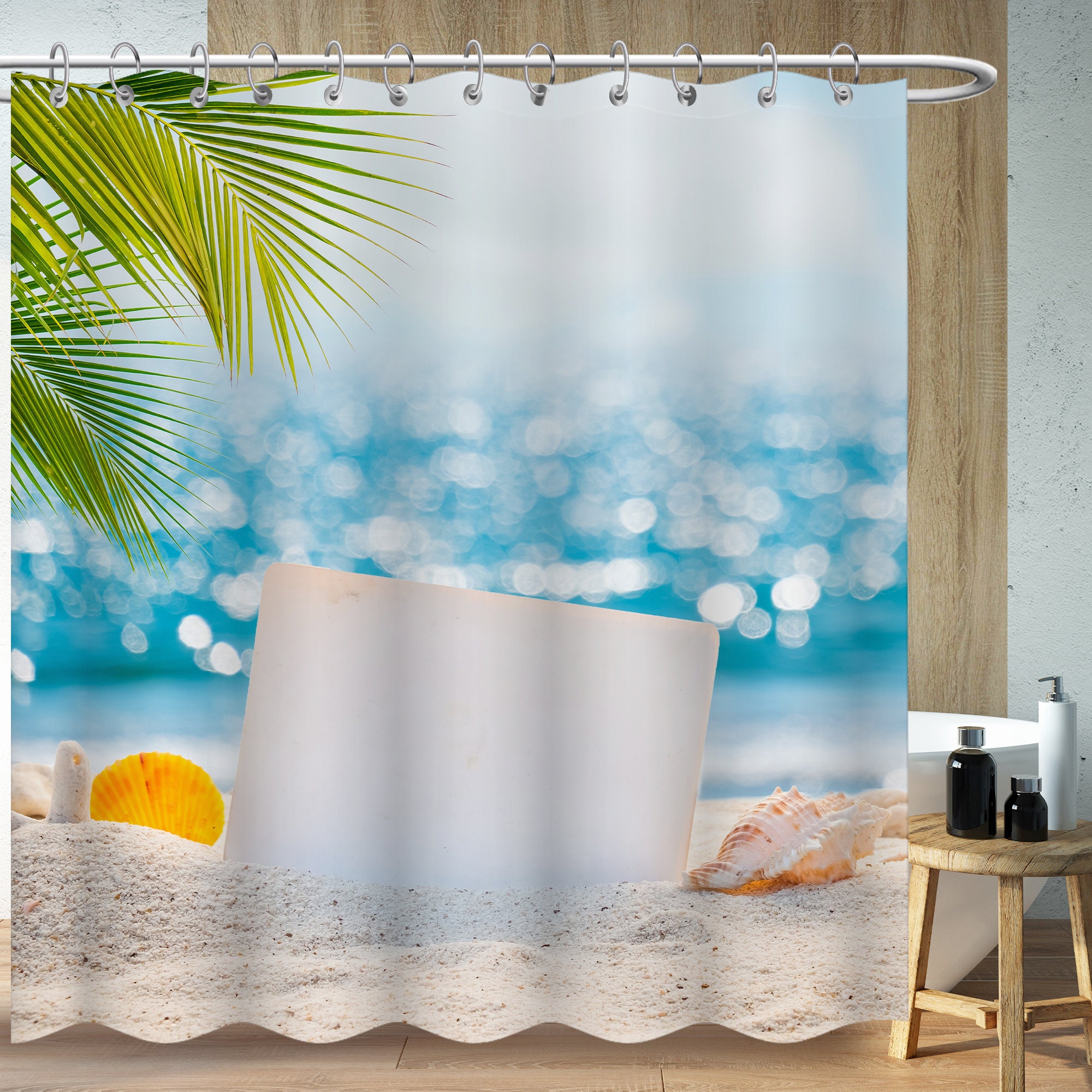 Minimalist Tropical Plant Shower Curtain for Beach Style Bathroom Decor