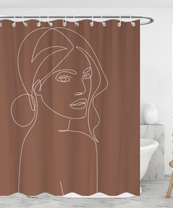Minimalist Woman Silhouette Shower Curtain - Geometric Shapes and Leaves Design for Modern Bathrooms