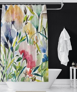 Minimalistic Botanical Print Flowers Shower Curtain For Clean Bathroom Decorr