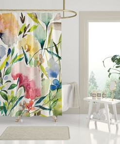 Minimalistic Botanical Print Flowers Shower Curtain For Clean Bathroom Decorr