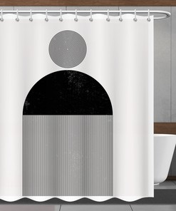 Minimalistic Geometric Patterns Shower Curtain With Black And Gray Lines For Bathroom Decor - Waterproof Fabric