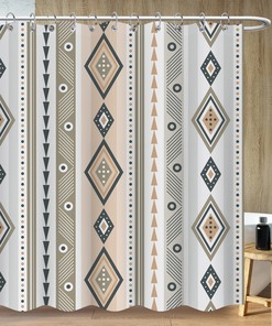 Minimalistic Geometric Patterns Shower Curtain With Chic Bohemian Art Design For A Modern Bathroom