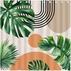 Minimalistic Green Palm Leaf Tree Shower Curtain with Bohemian Arch Design