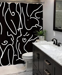Minimalistic Line Art Abstract Naked Nude Women Bathroom Shower Curtain for a Fashionable Bathroom