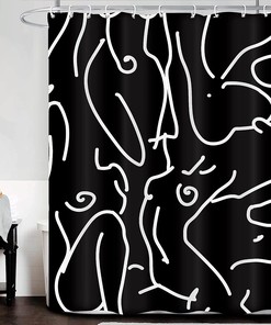 Minimalistic Line Art Abstract Naked Nude Women Bathroom Shower Curtain for a Fashionable Bathroom