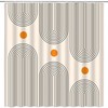 Minimalistic Mid Century Shower Curtain with Abstract Sun and Curve Print 