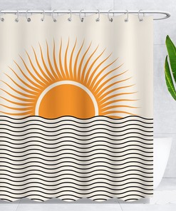 Minimalistic Sunset Art Shower Curtain With Abstract Sunrise And Sunset Design For Modern Bathroom Decor