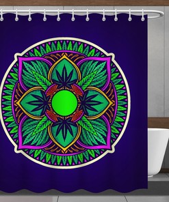 Minimalistic Vintage Style Navy Blue Mandala Bohemia Shower Curtain for Bathroom Decor