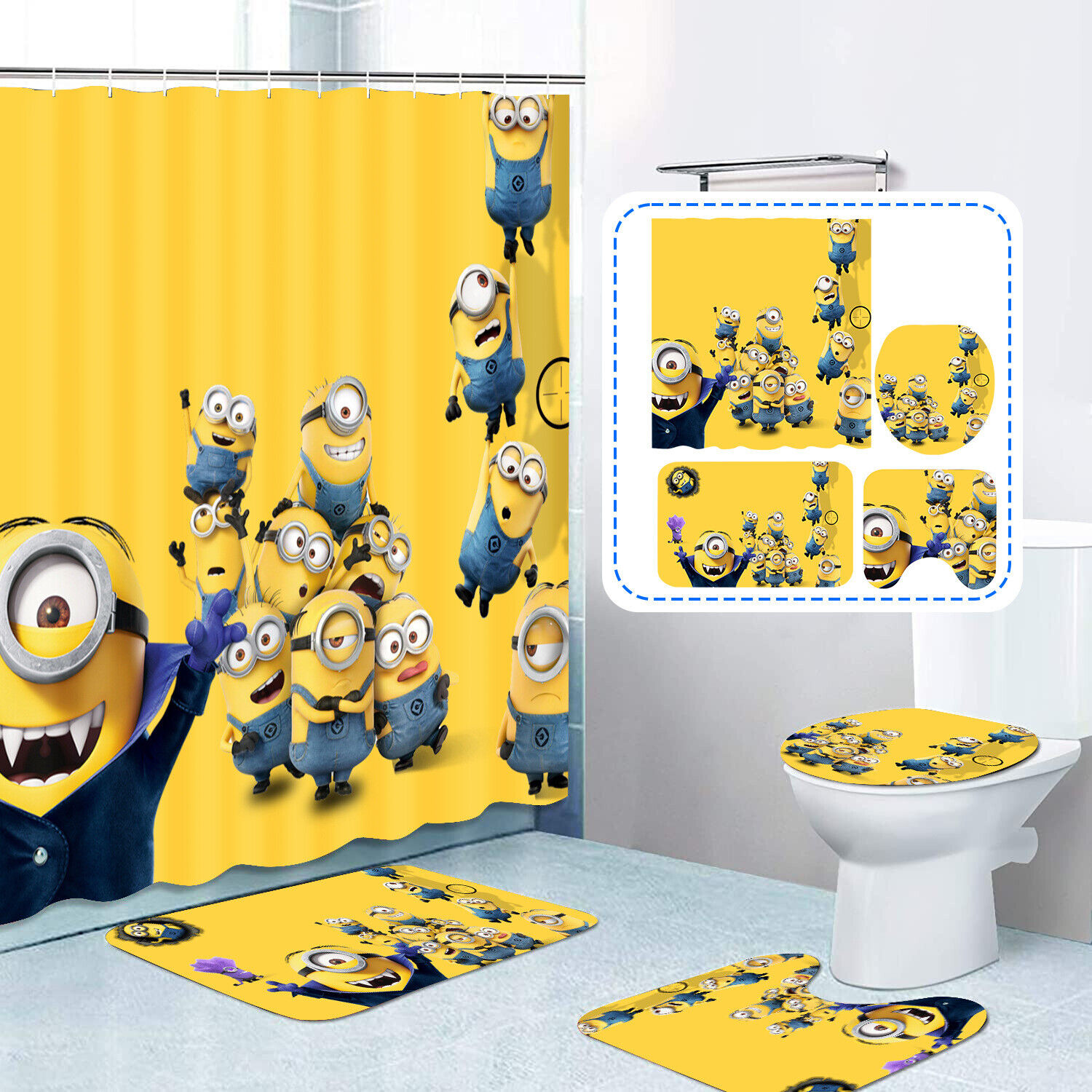 Minions Cartoon Shower Curtain, Fun Batman Bath Accessory with Unique Print and Waterproof Fabric