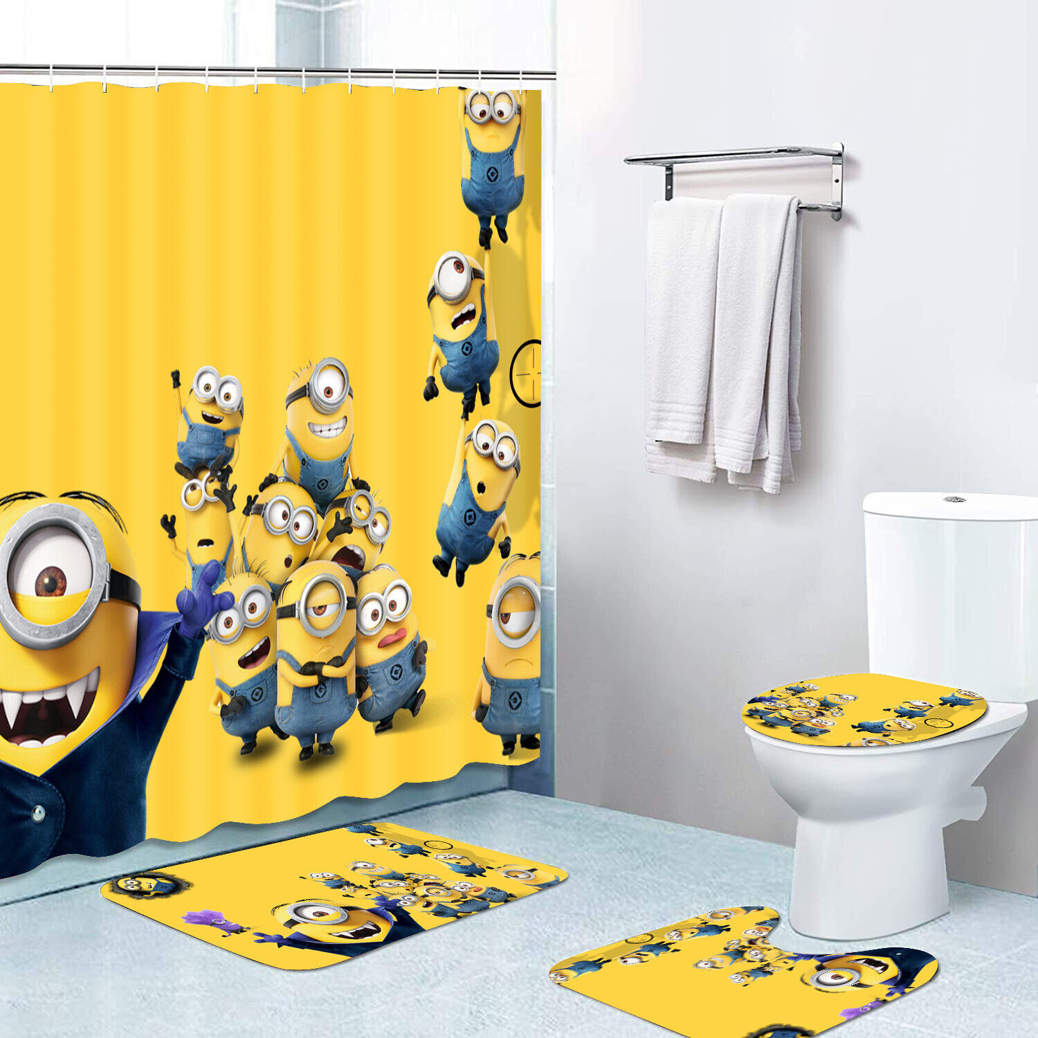 Minions Cartoon Shower Curtain, Fun Batman Bath Accessory with Unique Print and Waterproof Fabric