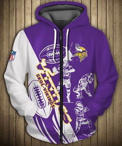Minnesota Vikings 3D Cartoon Player Cute Zip Hoodie - Perfect Gift For Fans