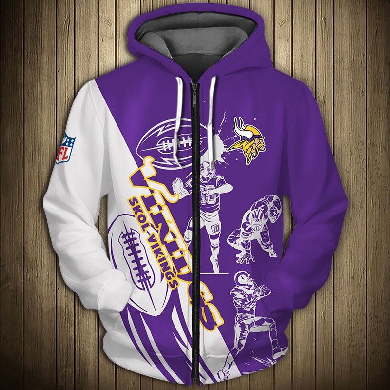 Minnesota Vikings 3D Cartoon Player Cute Zip Hoodie - Perfect Gift For Fans