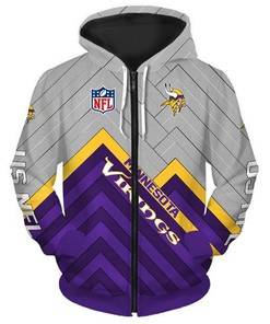Minnesota Vikings 3D Sweathsirt Long Sleeve Zip Up Hoodie - 3D Hoodies For Men Graphic