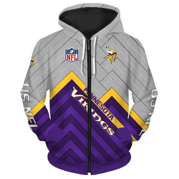 Minnesota Vikings 3D Sweathsirt Long Sleeve Zip Up Hoodie - 3D Hoodies For Men Graphic