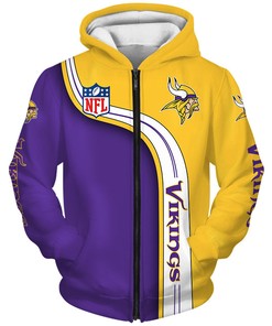Minnesota Vikings 3D Zip Up Hoodie With Highway Letter - 3D Hoodies With Zippers