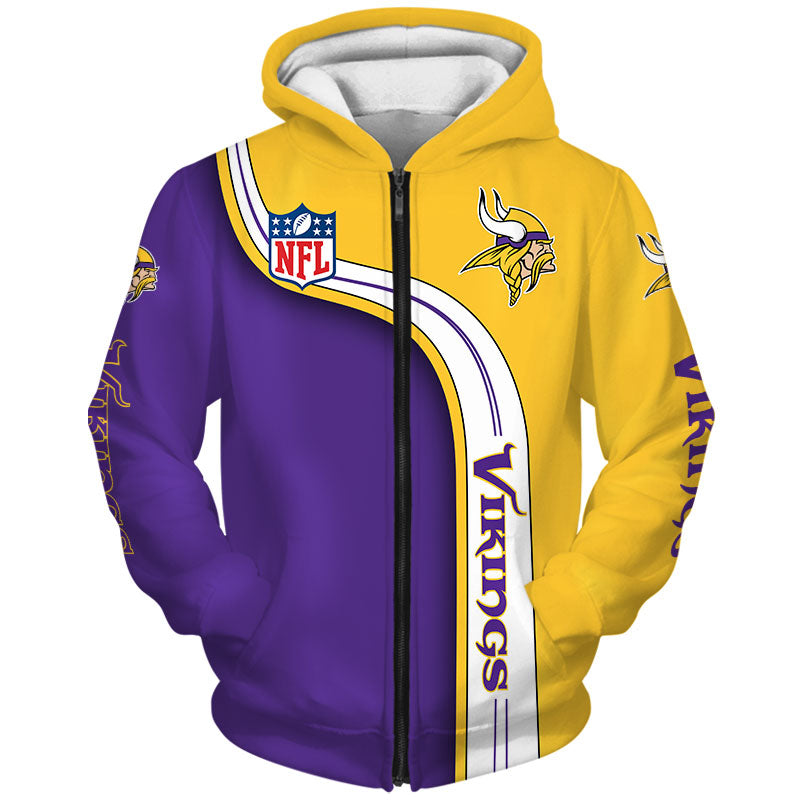 Minnesota Vikings 3D Zip Up Hoodie With Highway Letter - 3D Hoodies With Zippers