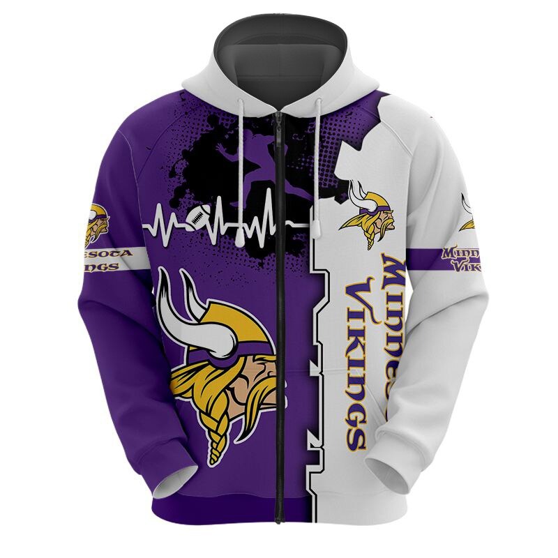 Minnesota Vikings All Over Print 3D Zip Hoodie For Nfl Fans