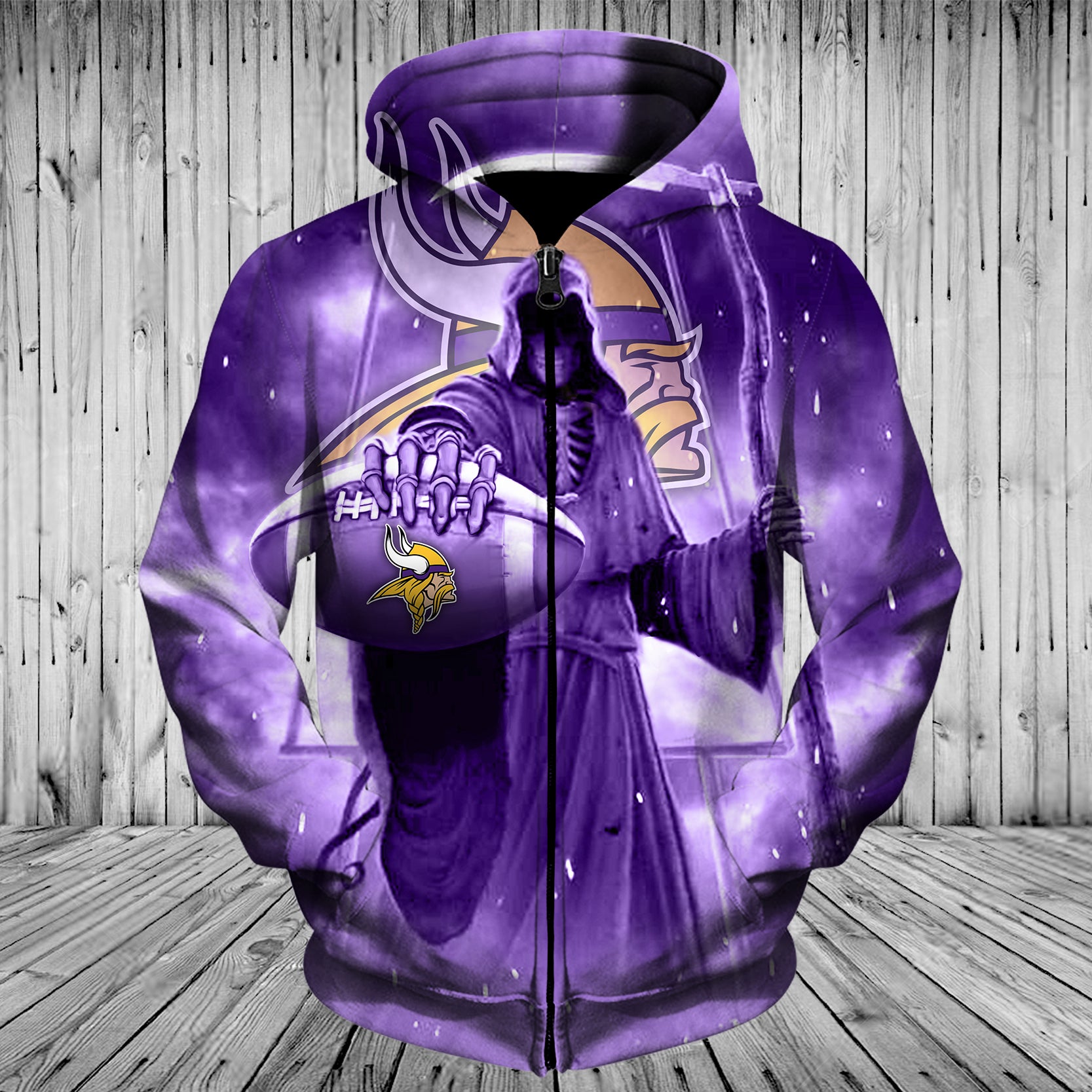 Minnesota Vikings Graphic Balls Zip Hoodie Pullover 3D - Perfect For Fans