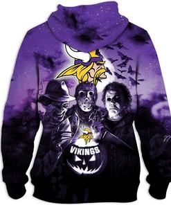 Minnesota Vikings Horror Night Halloween Pullover Nfl 3D Hoodie - Perfect For Fans