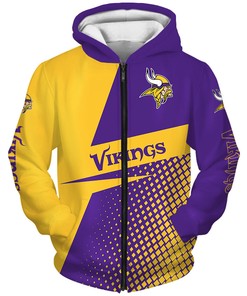 Minnesota Vikings Long Sleeve Zip Hoodie For Fans - Gifts For Men