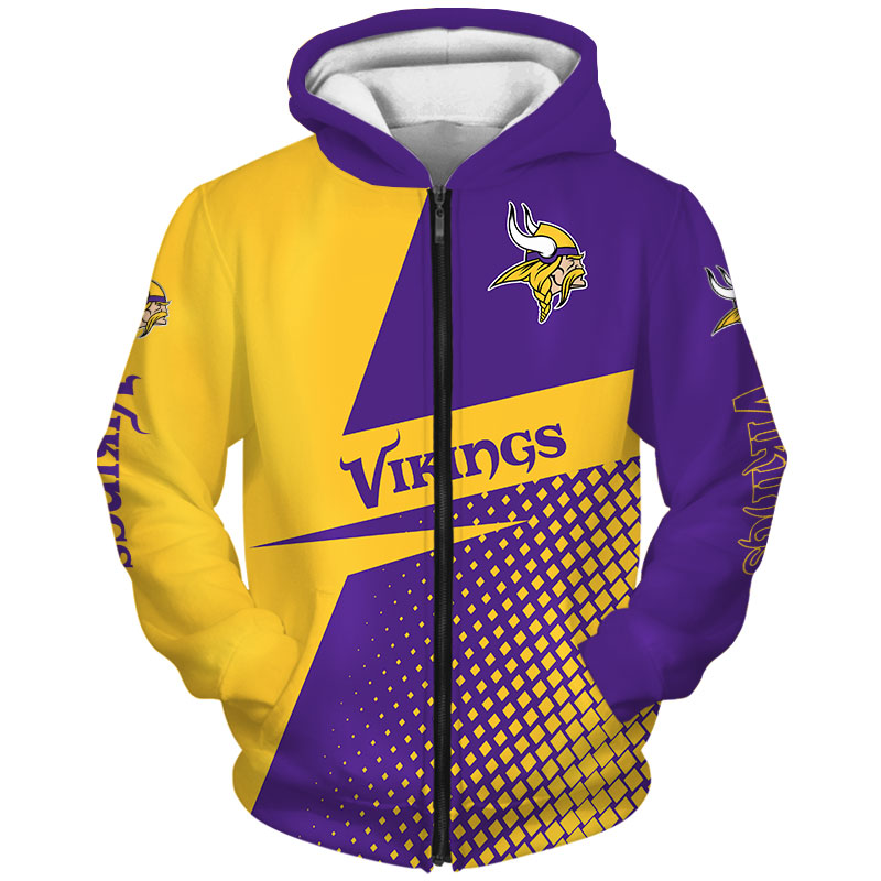 Minnesota Vikings Long Sleeve Zip Hoodie For Fans - Gifts For Men