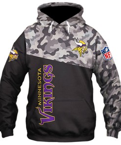 Minnesota Vikings Military Hoodie 3D Zip Hoodie - Full Size
