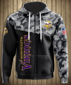 Minnesota Vikings Military Hoodie 3D Zip Hoodie - Full Size