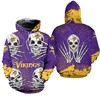 Minnesota Vikings Skull For Halloween Graphic Hoodie - 3D Hoodies For Men Graphic