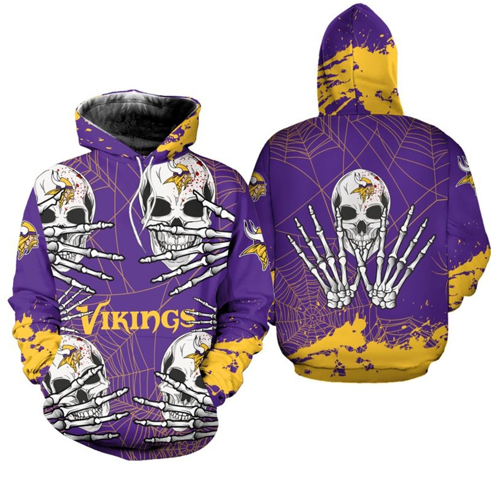 Minnesota Vikings Skull For Halloween Graphic Hoodie - 3D Hoodies For Men Graphic