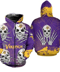 Minnesota Vikings Skull For Halloween Graphic Hoodie - 3D Hoodies For Men Graphic