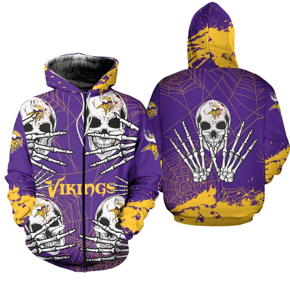Minnesota Vikings Skull For Halloween Graphic Hoodie - 3D Hoodies For Men Graphic