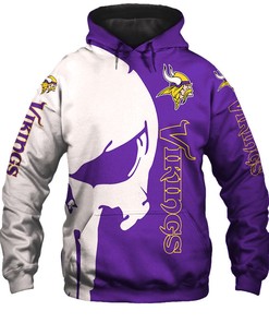 Minnesota Vikings Skull Graphic Hoodie - 3D Print Hoodie Full Size