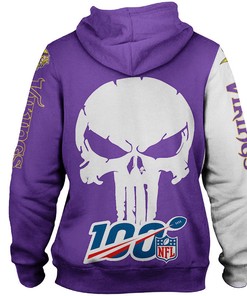 Minnesota Vikings Skull Graphic Hoodie - 3D Print Hoodie Full Size