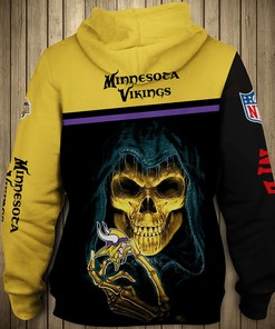 Minnesota Vikings Skull Hoodie 3D Pullover Zip Hoodie For Diehard Fans