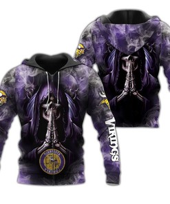 Minnesota Vikings Skull Hoodie With Background Smoke - 3D Graphic Hoodies