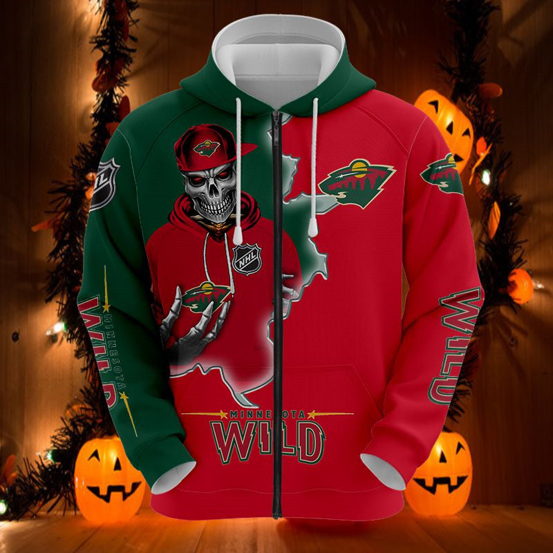 Minnesota Wild 3D Skull Graphic Hoodie - 3D Printed Hoodies