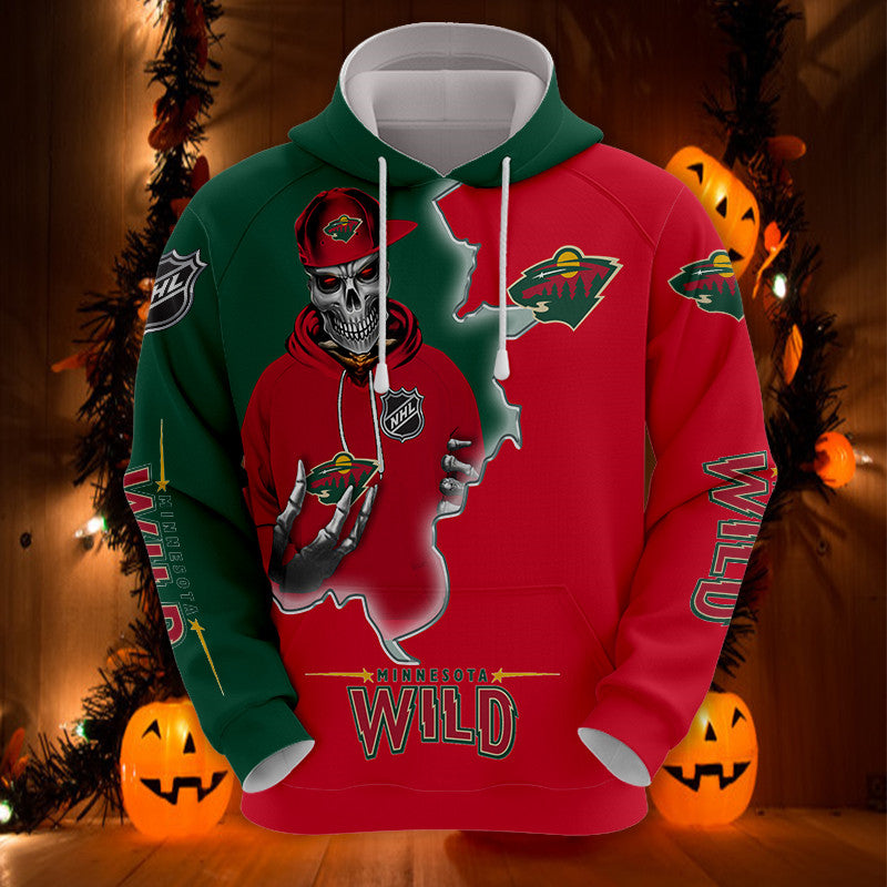 Minnesota Wild 3D Skull Graphic Hoodie - 3D Printed Hoodies
