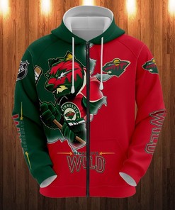 Minnesota Wild Cartoon Graphic 3D Zip Hoodie For Fans - 3D Hoodies With Zippers